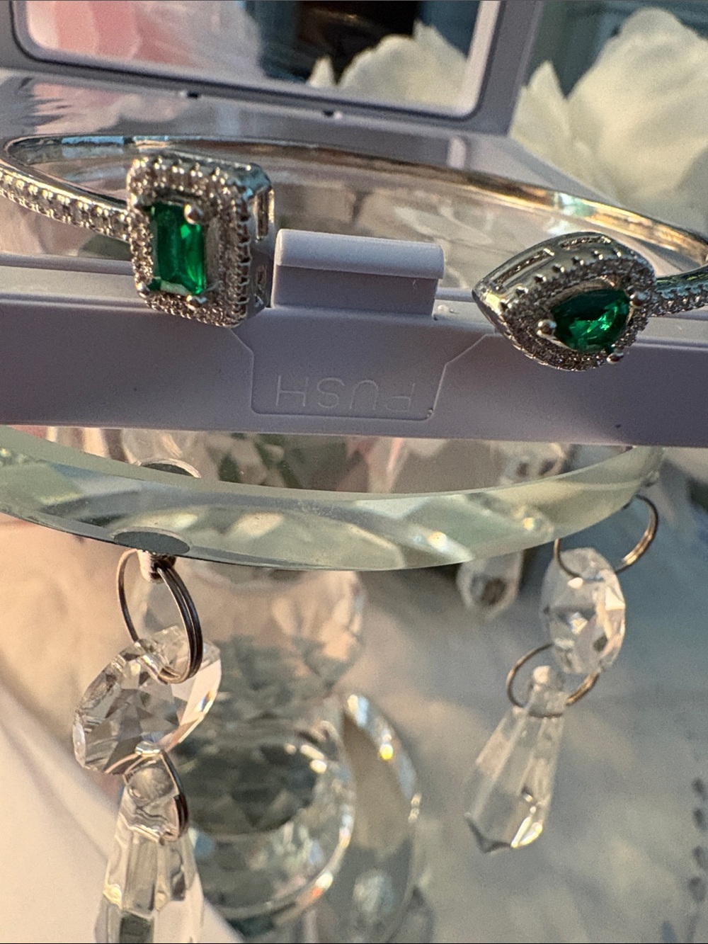 Emerald Green Apatite and cz Halo Bracelet